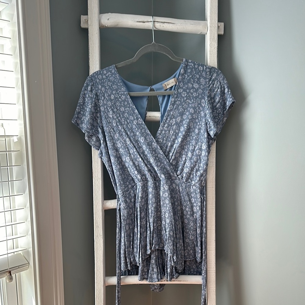 Floral Blue Wrap Romper